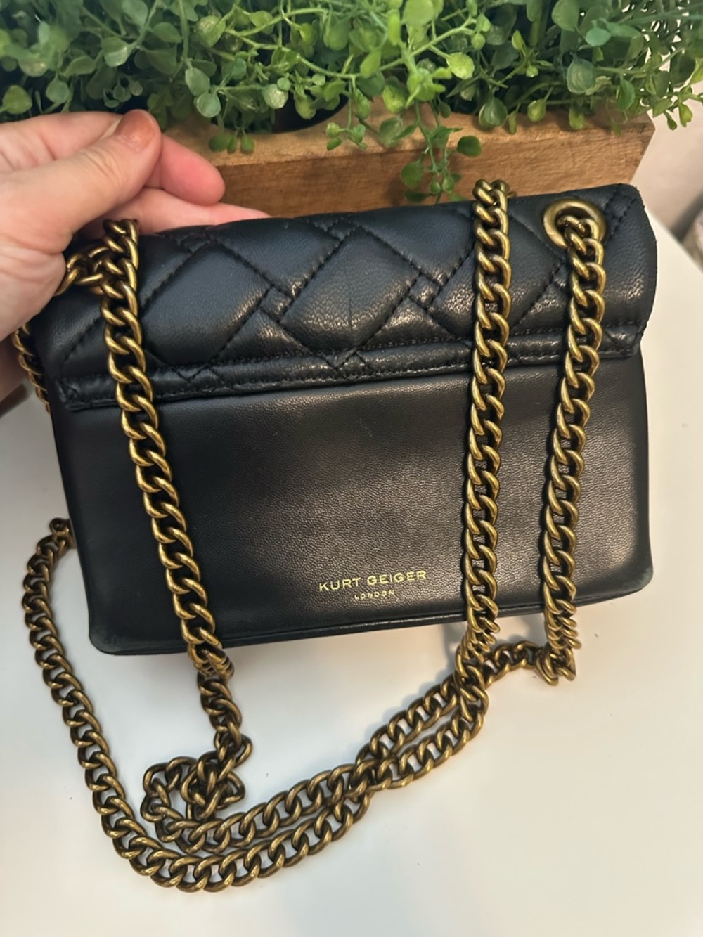 Kurt Geiger London Mini Leather Kensington Bag Brass Eagle Chain - Picture 4 of 16